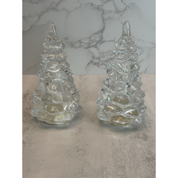 Vtg L. R. RITZ Art Glass Pine, Christmas Tree Figurines 5" Taiwan Set Of Two - Picture 2 of 5